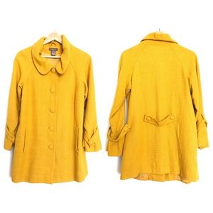 Kenar Mustard Yellow Pea Coat Cotton Blend Sz 4